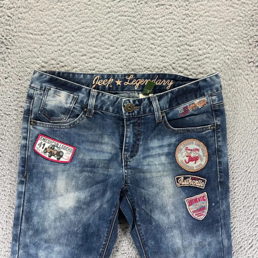 Jeep Legendary Jeans Men 30x28 Blue Denim Tapered Faded Biker Stretch Patchwork‎